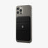 AMP02835 - Universal Card Holder Smart Fold in gunmetal showing the front attached to the back of a device